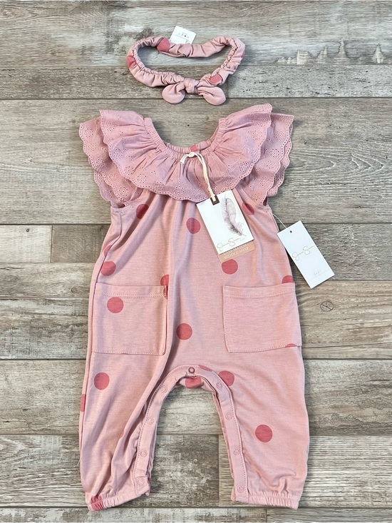 Jessica Simpson Other - NWT Jessica Simpson Mauve Dot Romper and Headband Set Size 3/6 Months